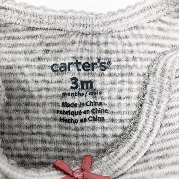 Carter's Baby Girl Striped Gray Long Sleeve Bodysuit 3M - Picture 3 of 4